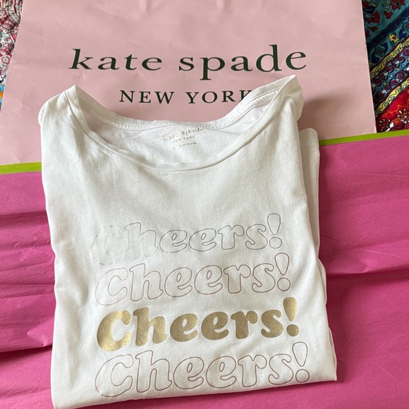 kate spade Tops - Kate Spade Gold and White Cheers Tee